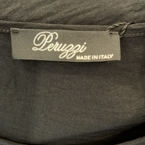 NWT black Peruzzi drop sleeve handkerchief hem tunic with silver & gold accents - Picture 10 of 13